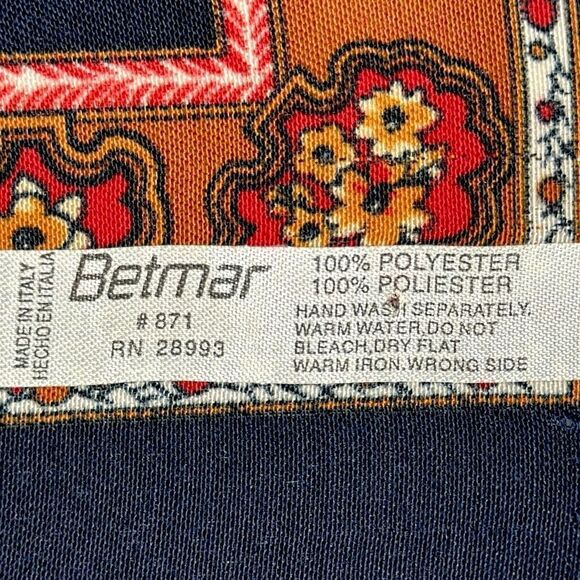 Betmar Italy Large Scarf Shawl Black Orange White Paisley - Picture 13 of 15